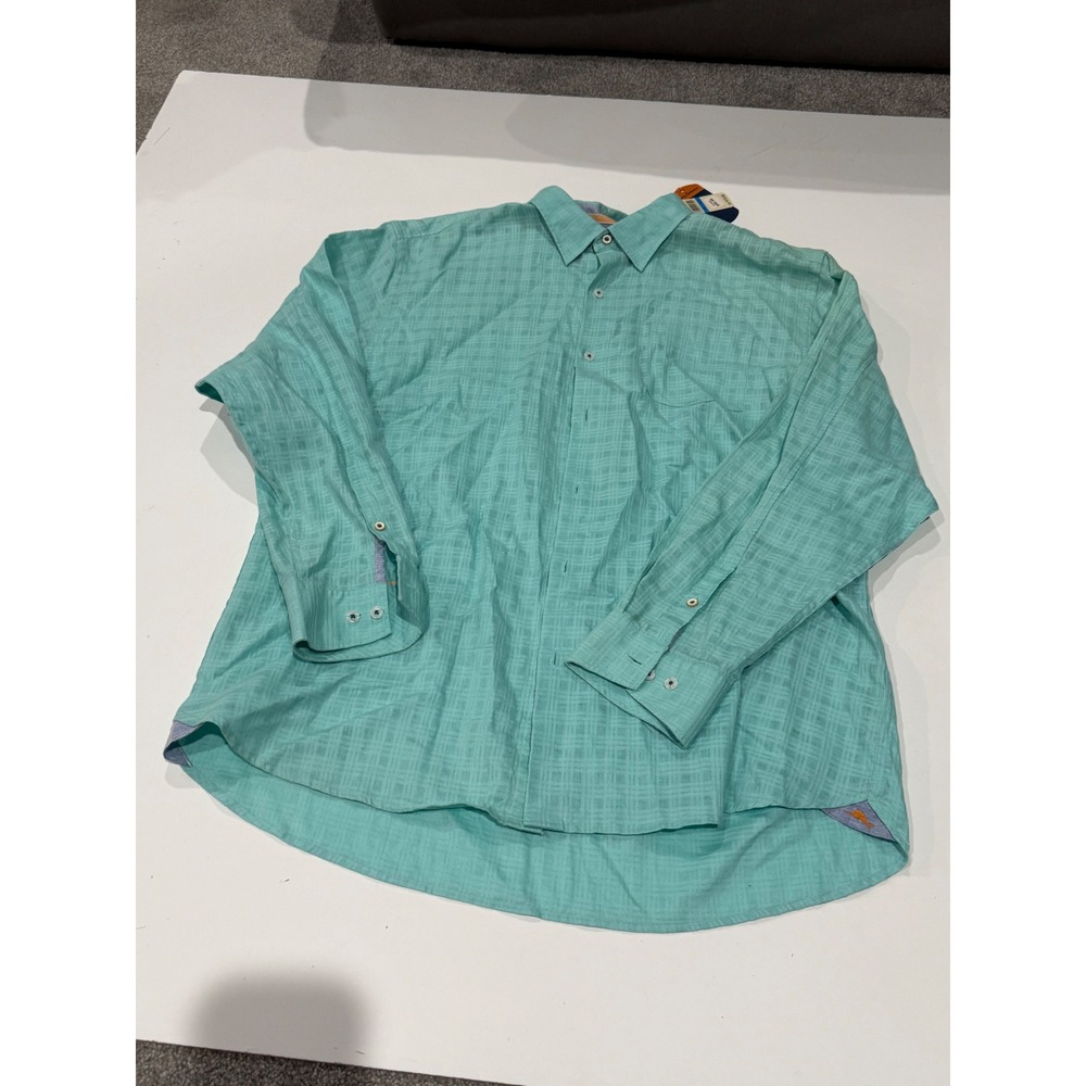 Tommy Bahama Sydney Squares Shirt Mens XL Green Textured Button Down New